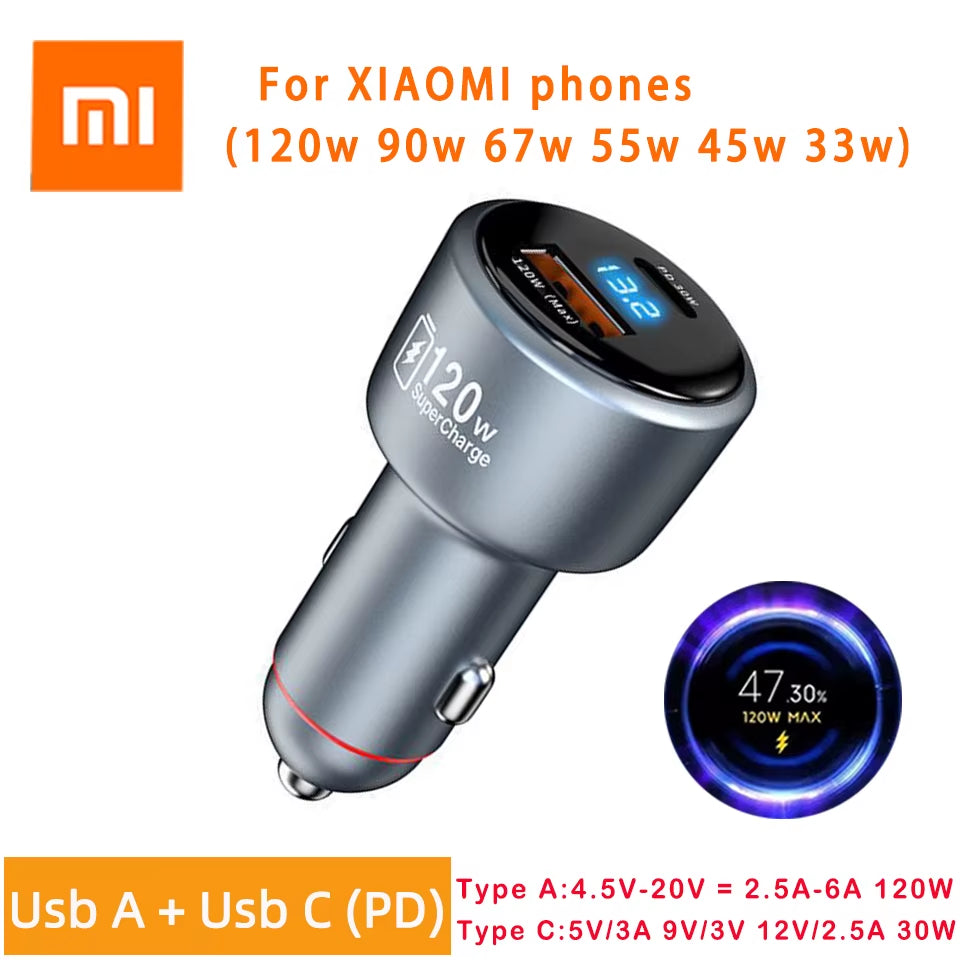 Usb Charger Car 120W 20V 6A Turbo Charge 67W 90W Auto Chargers Phones Xiao Mi 15 13T 14 Ultra Poco X5 F4 Redmi Note 12T