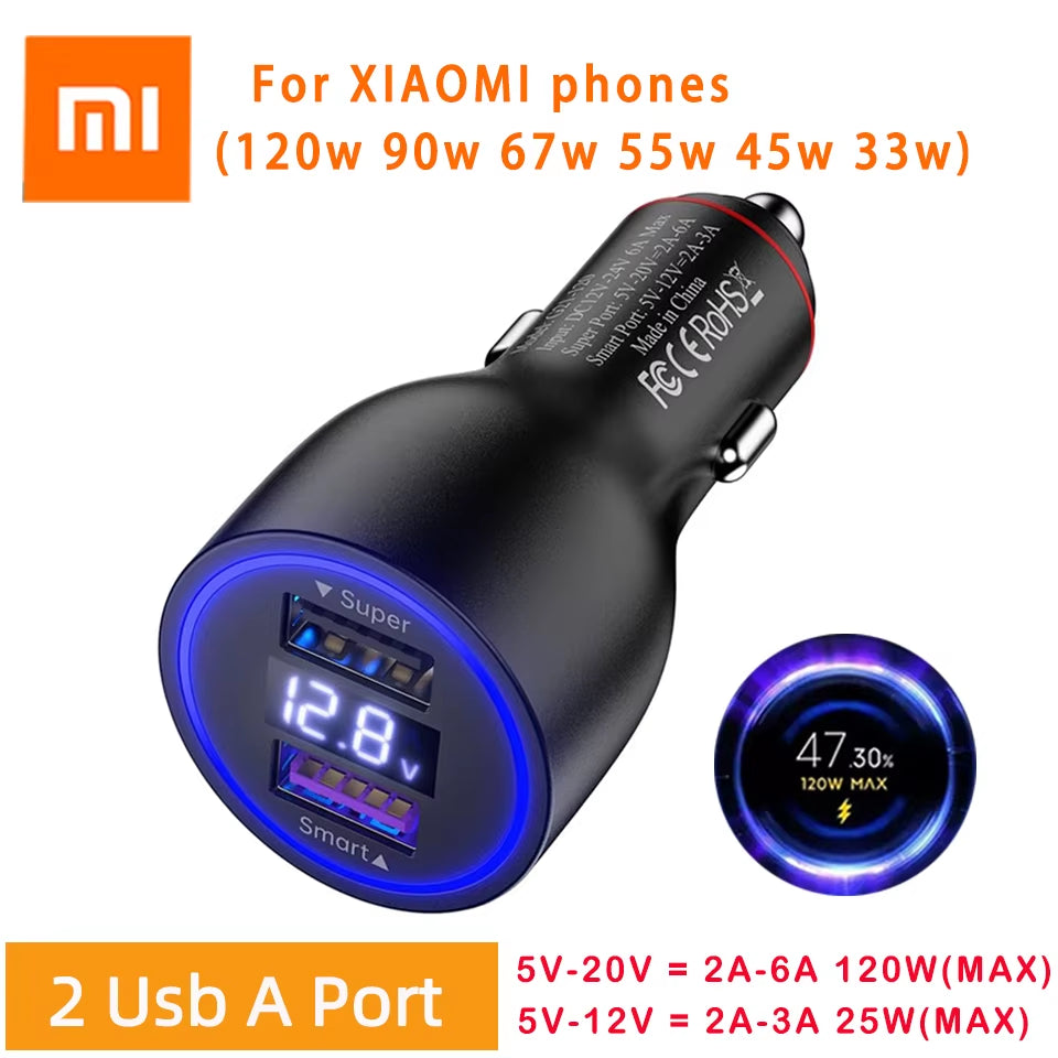 Usb Charger Car 120W 20V 6A Turbo Charge 67W 90W Auto Chargers Phones Xiao Mi 15 13T 14 Ultra Poco X5 F4 Redmi Note 12T