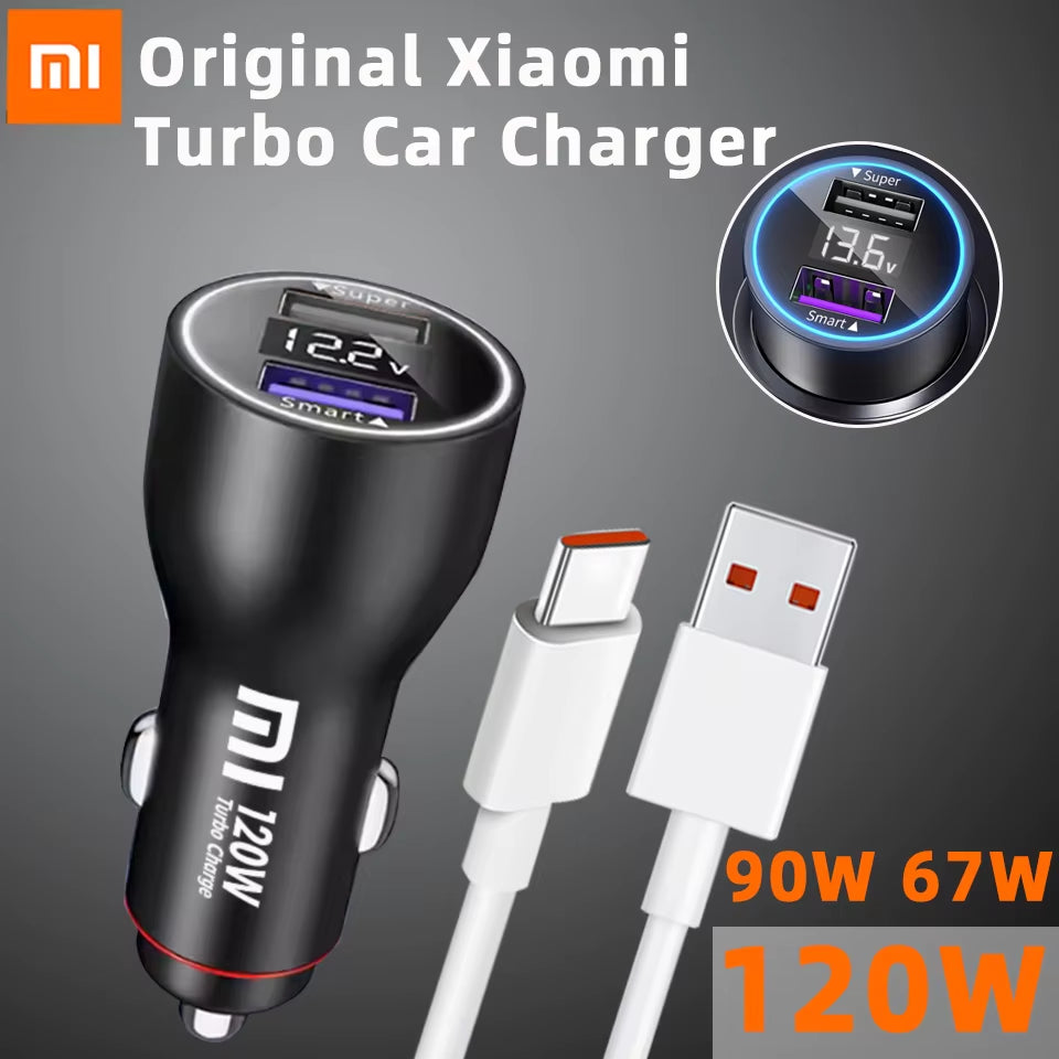 Usb Charger Car 120W 20V 6A Turbo Charge 67W 90W Auto Chargers Phones Xiao Mi 15 13T 14 Ultra Poco X5 F4 Redmi Note 12T